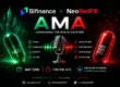 BiFinance × NeoRedPill AMA promotional banner with futuristic neon design, Neo ecosystem theme, May 22nd event date and Telegram AMA information.